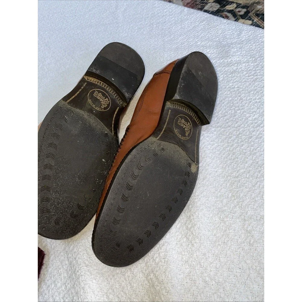 Stanley Blacker Men’s Woven Leather Tassel Loafers Brown Size 11 M Italy Style